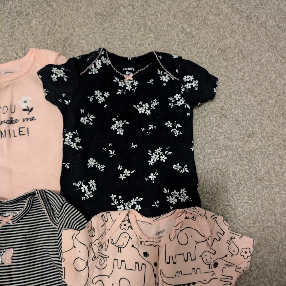 3 For $18 Carter's Pink, Black, and White Baby Bodysuits Set - Picture 4 of 12